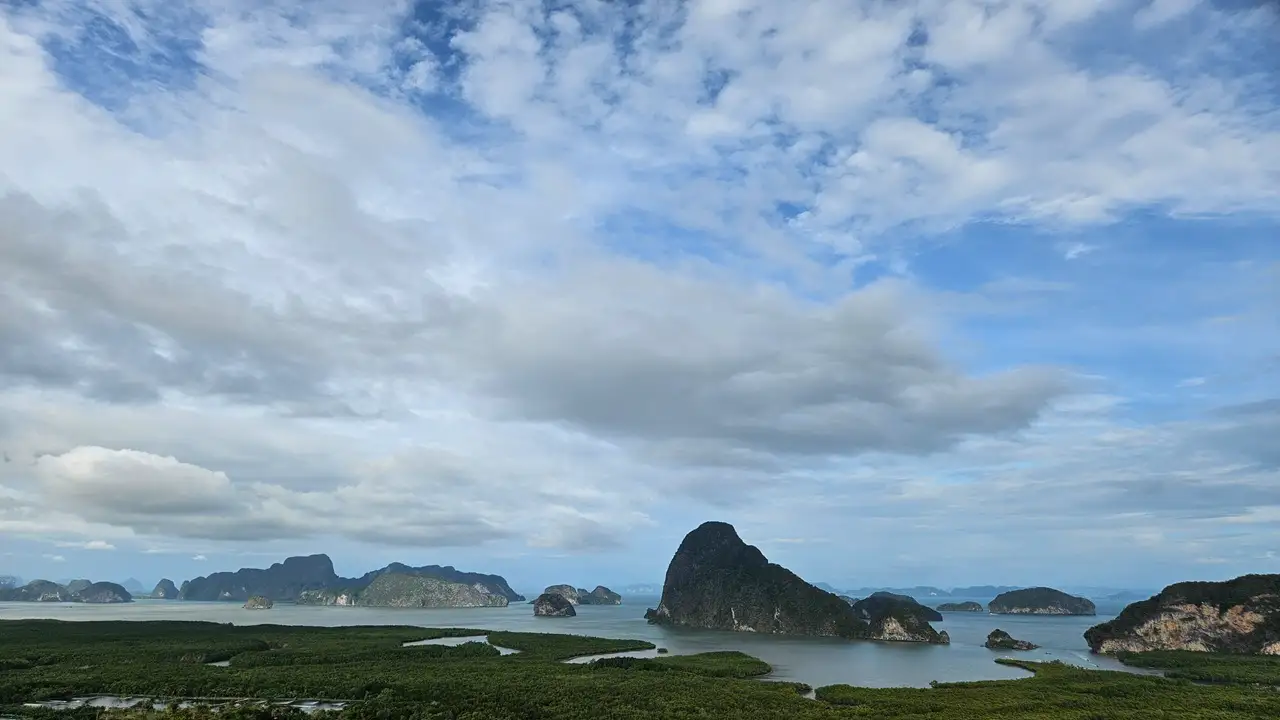 Weite Landschaft mit Inseln Meer und Himmel als Symbol für Abstand Perspektivwechsel und inneren Dialog